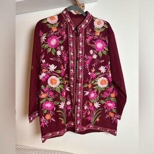 Floral‎ Embroidered Women's Top - Maroon